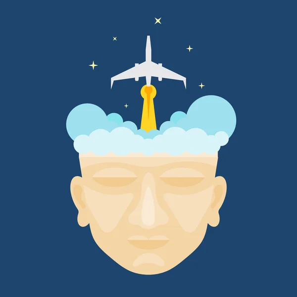 Flat design of rocket launching from a man's head — Stock Vector