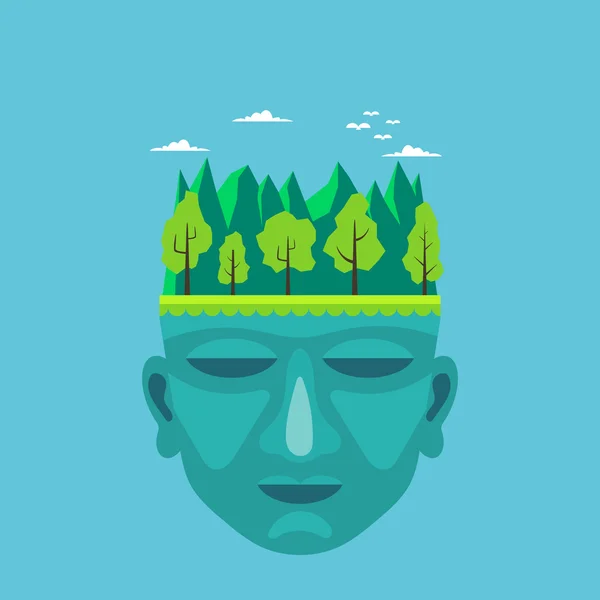 Flat design of nature on a  man's head — Stock Vector