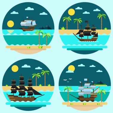 Korsan düz tasarım yelkenli gemiler