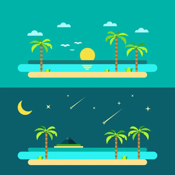 Platte ontwerp van zomer paradise beach — Stockvector
