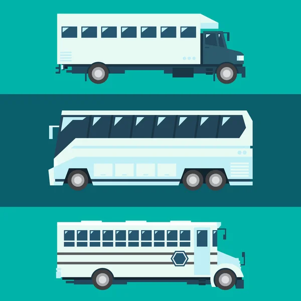 Diseño plano del conjunto de autobuses de pasajeros — Archivo Imágenes Vectoriales