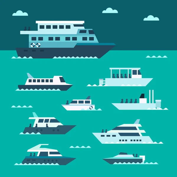 Platte ontwerp van boot set — Stockvector