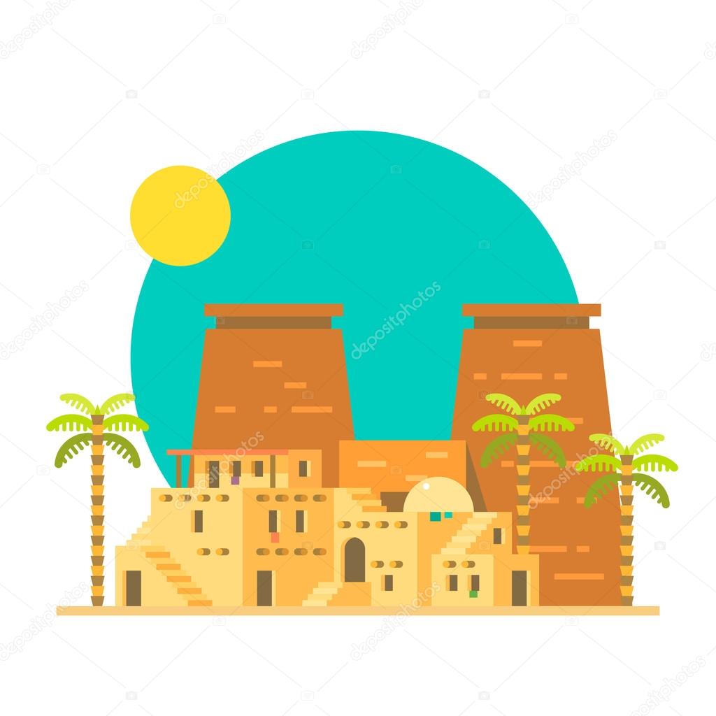 Flat design of Thebes Luxor temple in Egypt 