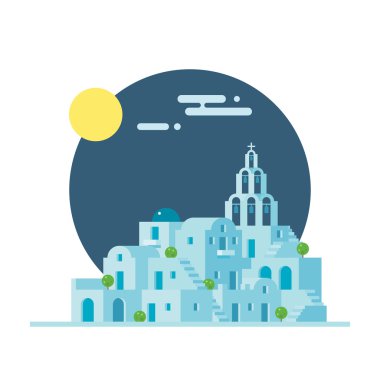 Santorini Yunanistan Köyü düz tasarım