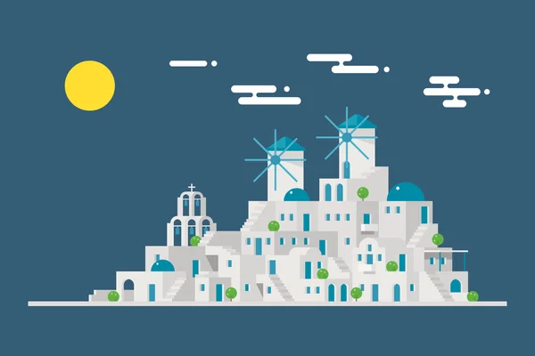 Santorini cityscape yel değirmeni Köyü Adası