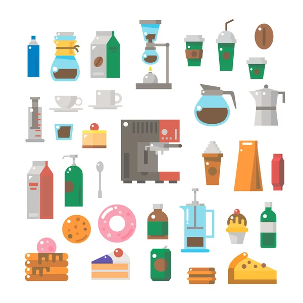 Diseño plano de conjunto de artículos de cafetería — Vector de stock