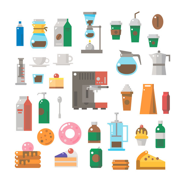 Flat design of coffee shop items set