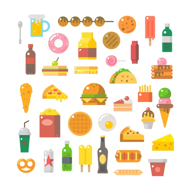 Diseño plano de conjunto de comida chatarra — Vector de stock