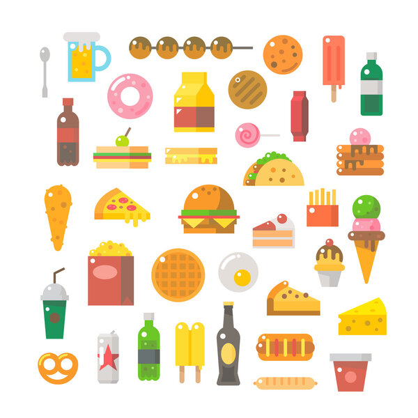 Flat design of junk food set Royalty Free Stock Illustrations