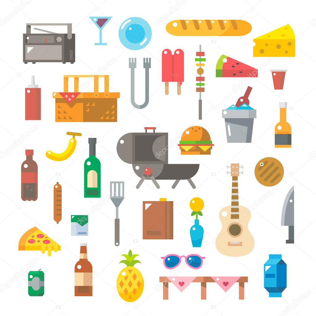 Flat design of picnic items set 