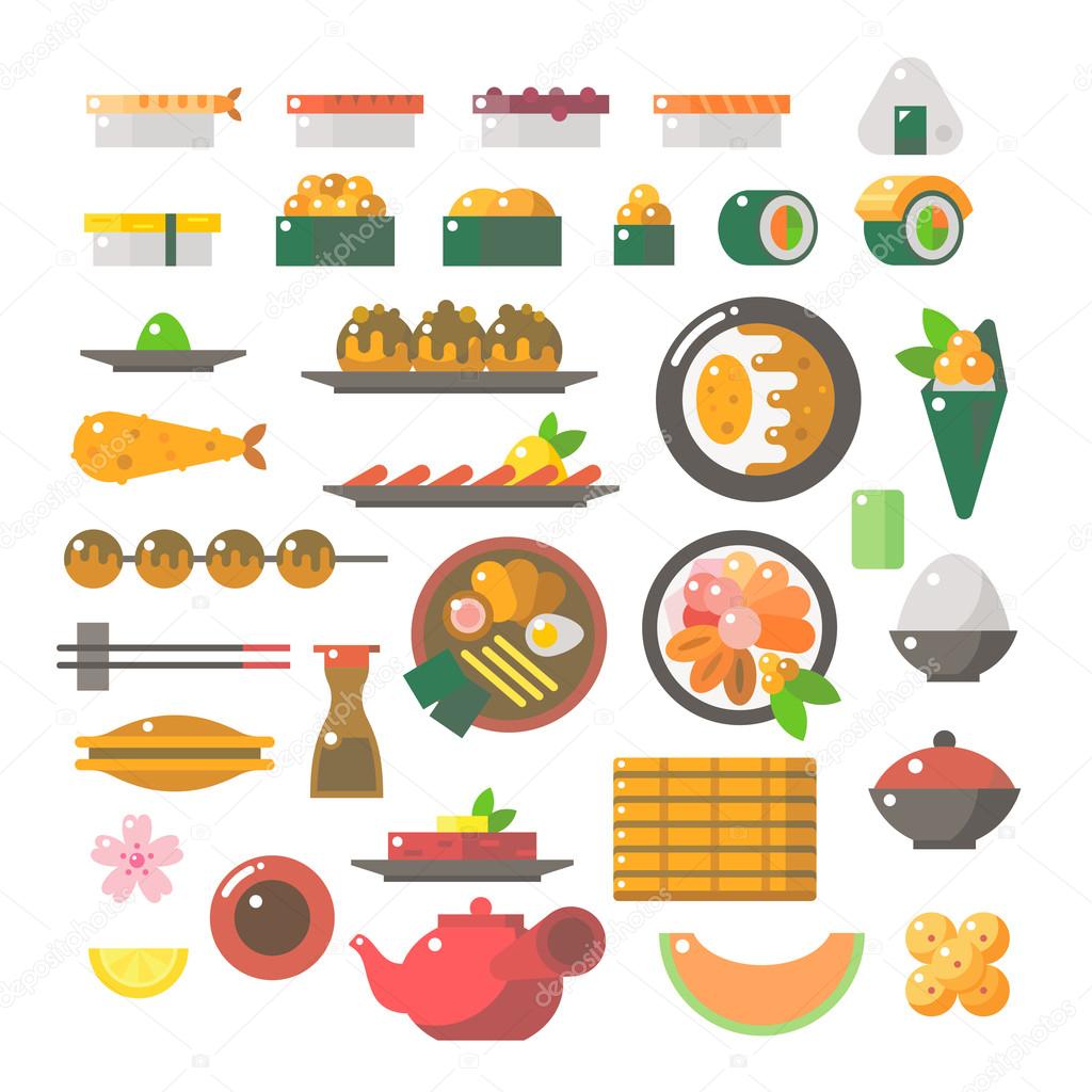 Flat design of sushi dishes set