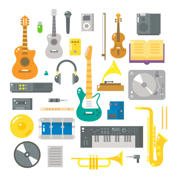 Flat design of music instruments set