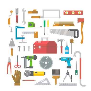 Flat design of wood work items set