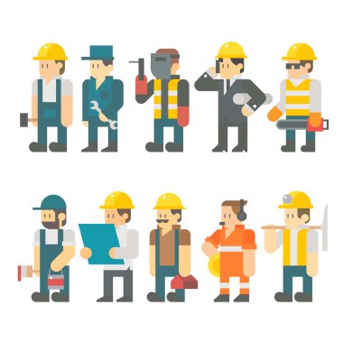 Flat design of construction worker set