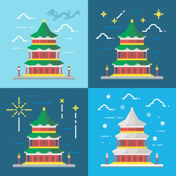 Flat design 4 styles of summer palace Beijing China — Stockvector