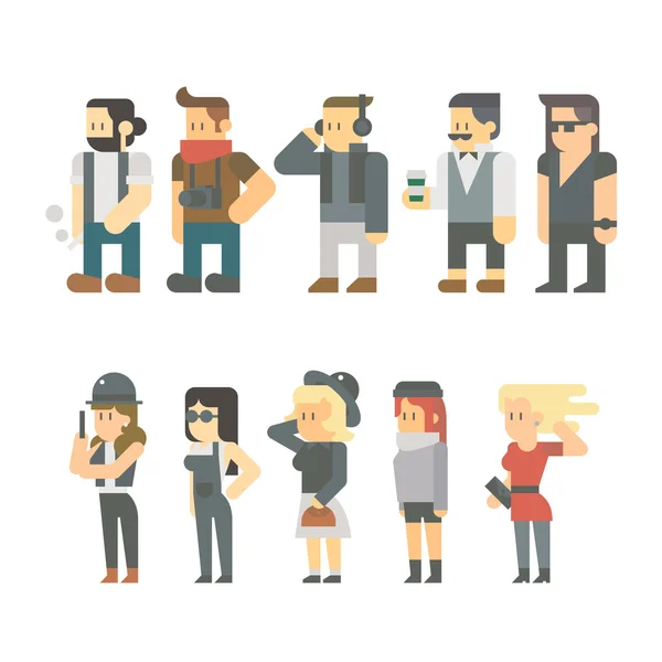 Flat design of hipster people set — Stock Vector