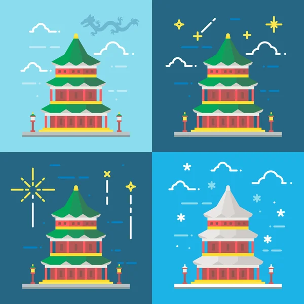 Flat design 4 styles of summer palace Beijing China ロイヤリティフリーストックベクター