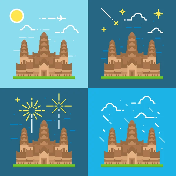 Flat design 4 styles of Angkor Wat Cambodia — Stok Vektör