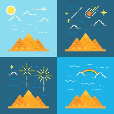 Flat design 4 styles of pyramids of Giza Egypt 