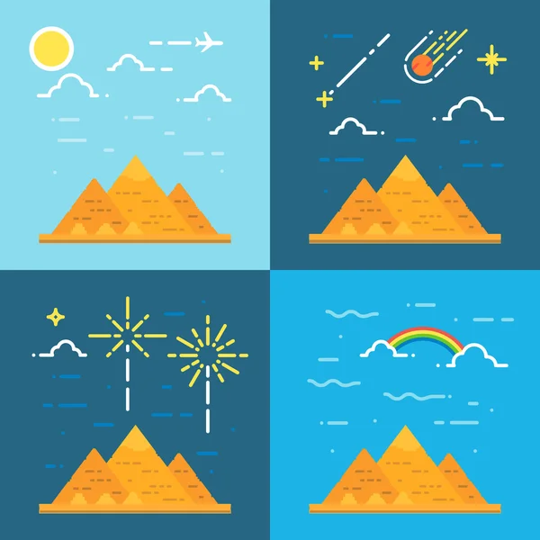 Diseño plano 4 estilos de pirámides de Giza Egipto — Vector de stock