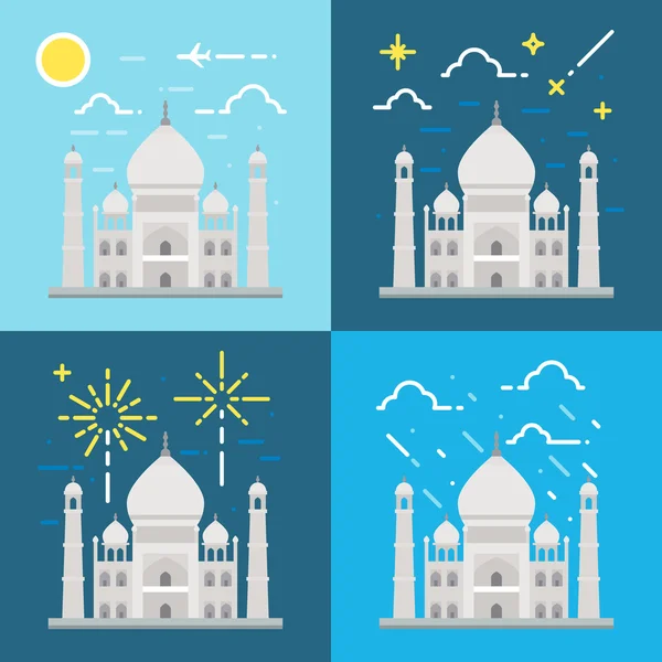 Flat design 4 styles of Taj Mahal India — Stock vektor