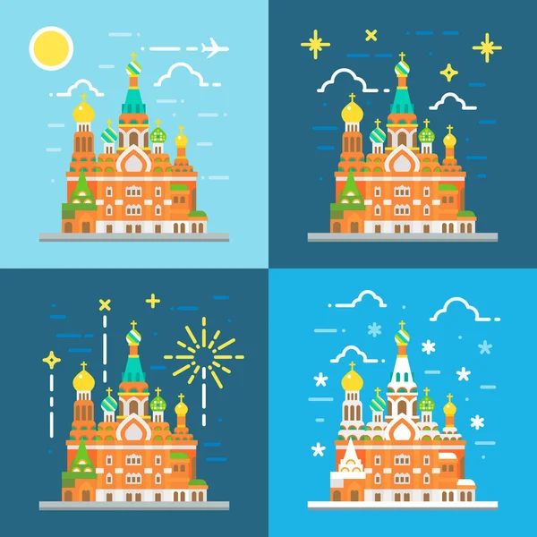 Flat design of church of the savior on blood Russia — ストックベクタ