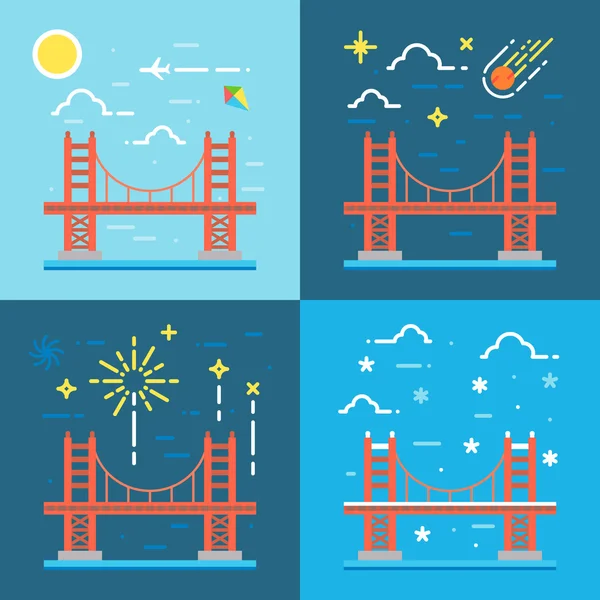 Bridge, golden, gate, vector, san, francisco, illustration, red, — Stok Vektör