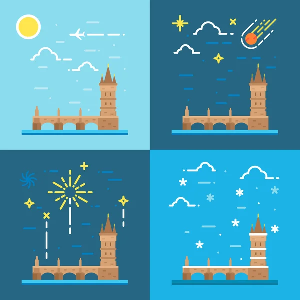 Diseño plano de Charles bridge Czech — Vector de stock