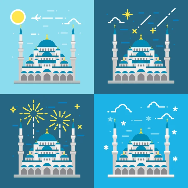 Diseño plano de la mezquita azul Estambul Turquía — Vector de stock