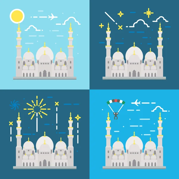 Diseño plano de la gran mezquita Sheikh Zayed Abu Dhabi — Vector de stock