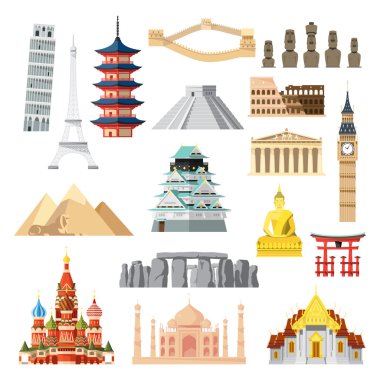 Landmarks set in flat design clipart