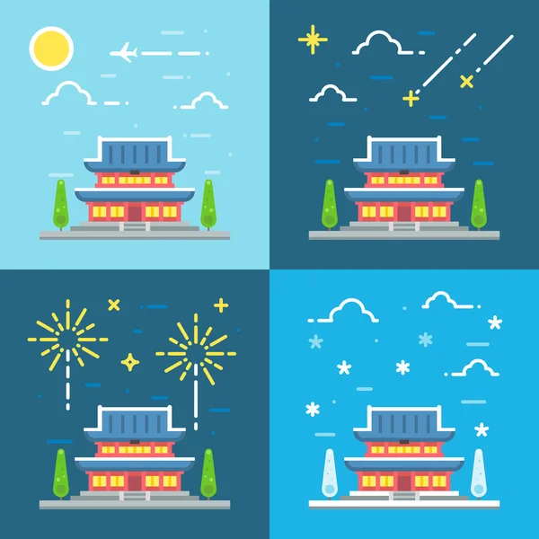 Chandeokgung palacio de diseño plano — Vector de stock