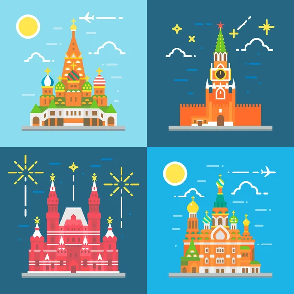 Design plat Russie points de repère ensemble — Image vectorielle