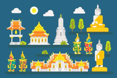 Tayland tapınak Infographic öğeleri kümesi 
