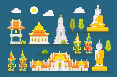 Thailand temple infographic elements set  clipart