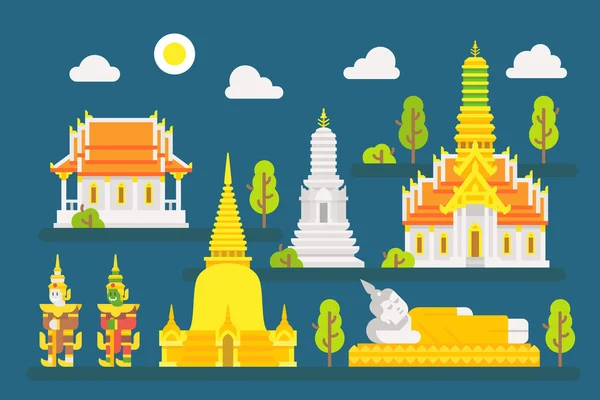 Набор инфографических элементов храма Таиланда Векторная Графика