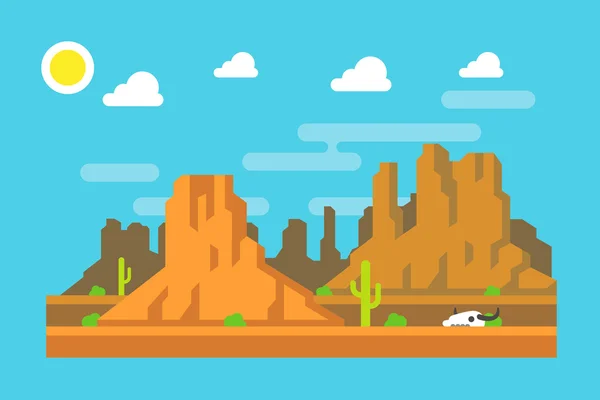 Wild west Arizona diseño plano de montaña — Vector de stock