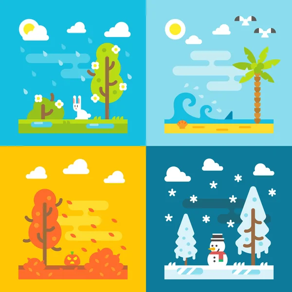 4 seasons park flat design set — Stock Vector