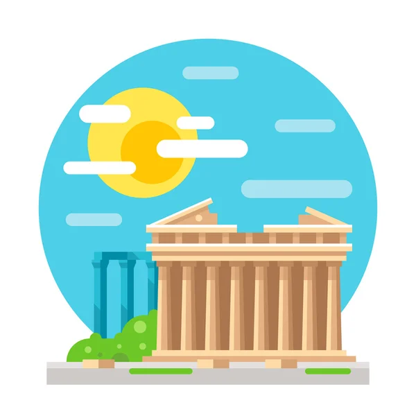 パルテノン神殿のフラットなデザインのランドマーク — ストックベクタ