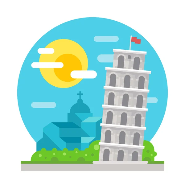 Torre inclinada de Pisa punto de referencia de diseño plano — Vector de stock