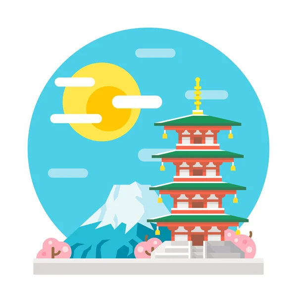 Japão pagode flat design marco —  Vetores de Stock