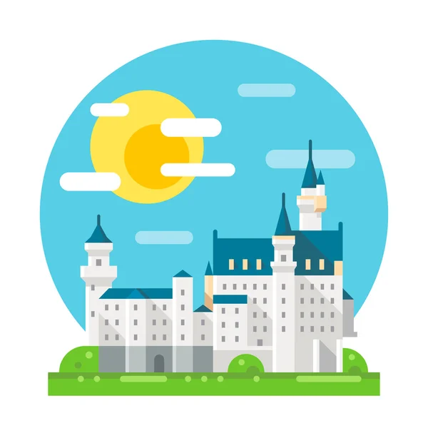 Castillo de Neuschwanstein monumento de diseño plano — Vector de stock