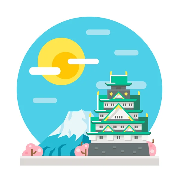 Château d'Osaka point de repère design plat — Image vectorielle