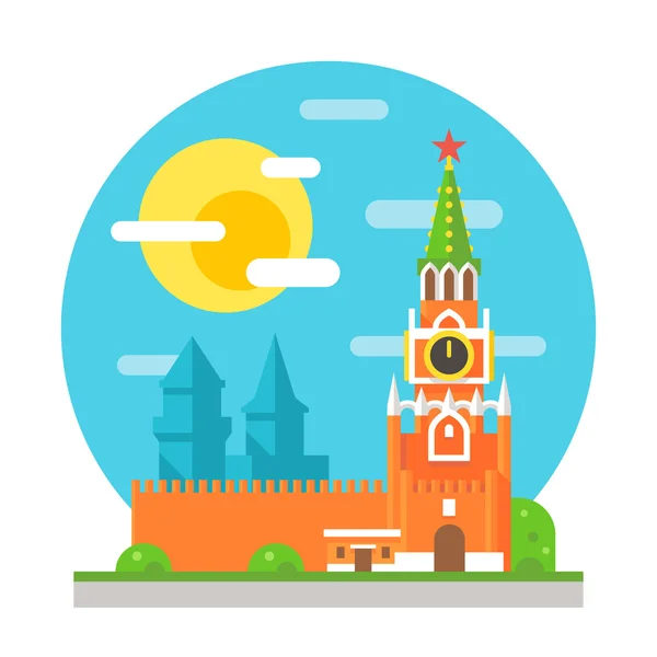 Reloj Kremlin torre de diseño plano — Vector de stock