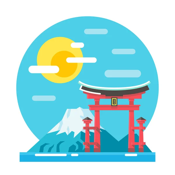 Torii heiligdom platte ontwerp landmark — Stockvector