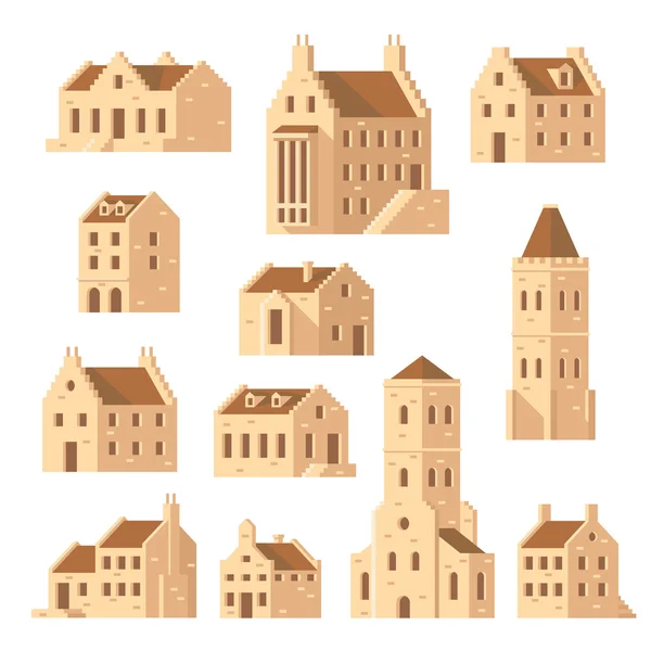 Europe buildings set flat design — Stock Vector