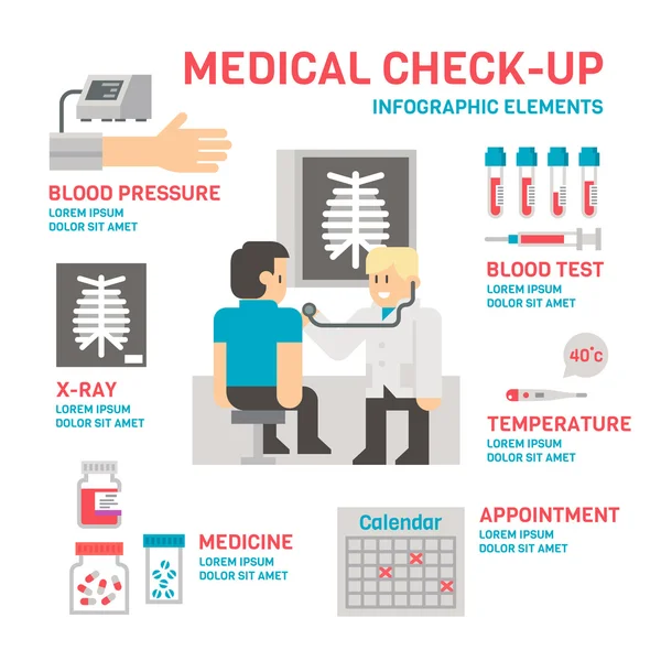 Medical sheckup infográfico design plano —  Vetores de Stock