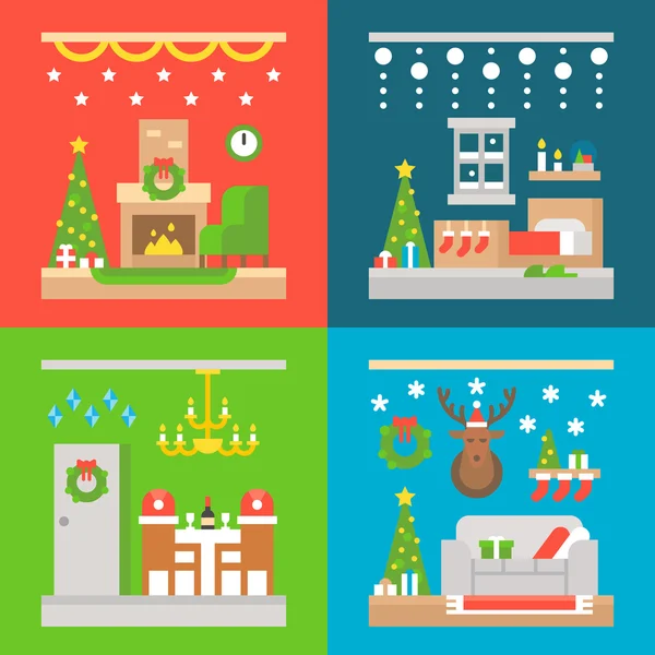 Christmas interior decoration flat design — Stock Vector