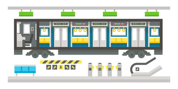 Diseño plano metro tren interior — Vector de stock