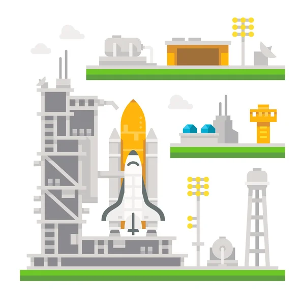 Flat design shuttle launch station — Stock Vector